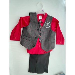 George Boy's 12M - Red/Black 4 Piece Suit Set- Vest- Shirt- Tie - Slacks - NEW